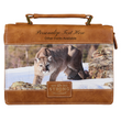 Load image into Gallery viewer, Be Strong and Courageous Mountain Lion Tan Joshua 1:9 Faux Leather Personalized Bible Cover For Men
